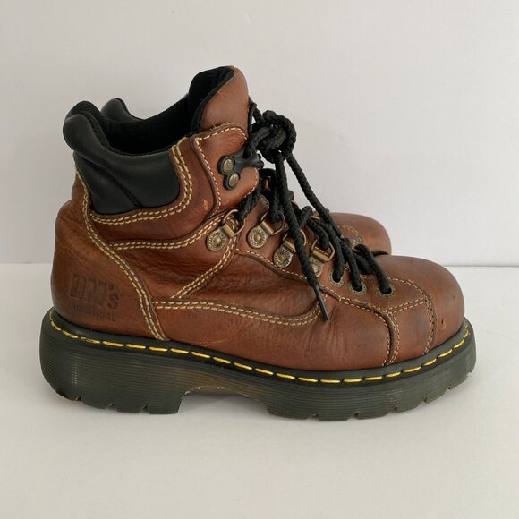 Dr Martens Brown Leather Chunky Steel Toe Industrial Boots 8845 Vintage Docs